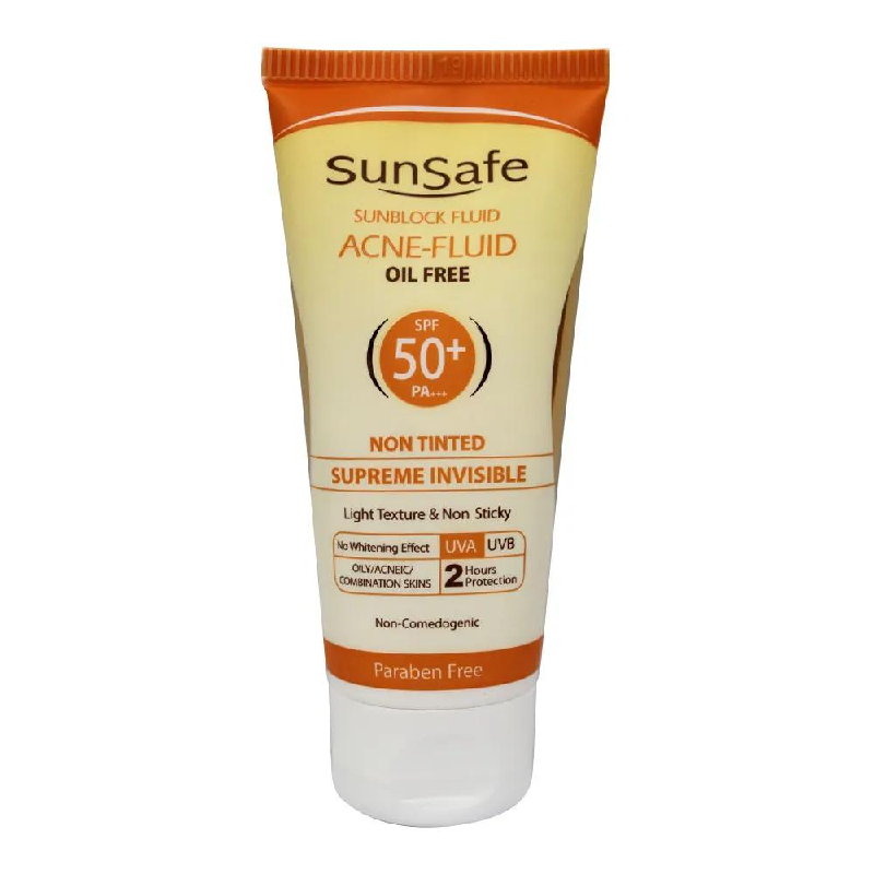 ضد آفتاب فاقد چربی فلوئید آکنئیک +SPF50 سان سیف 50 گرم
