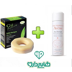 پک ویژه آرایشی اسپری آب اون 50 میلی لیتر + شامپو جامد مخصوص موهای چرب ژیل بوته 100 گرم