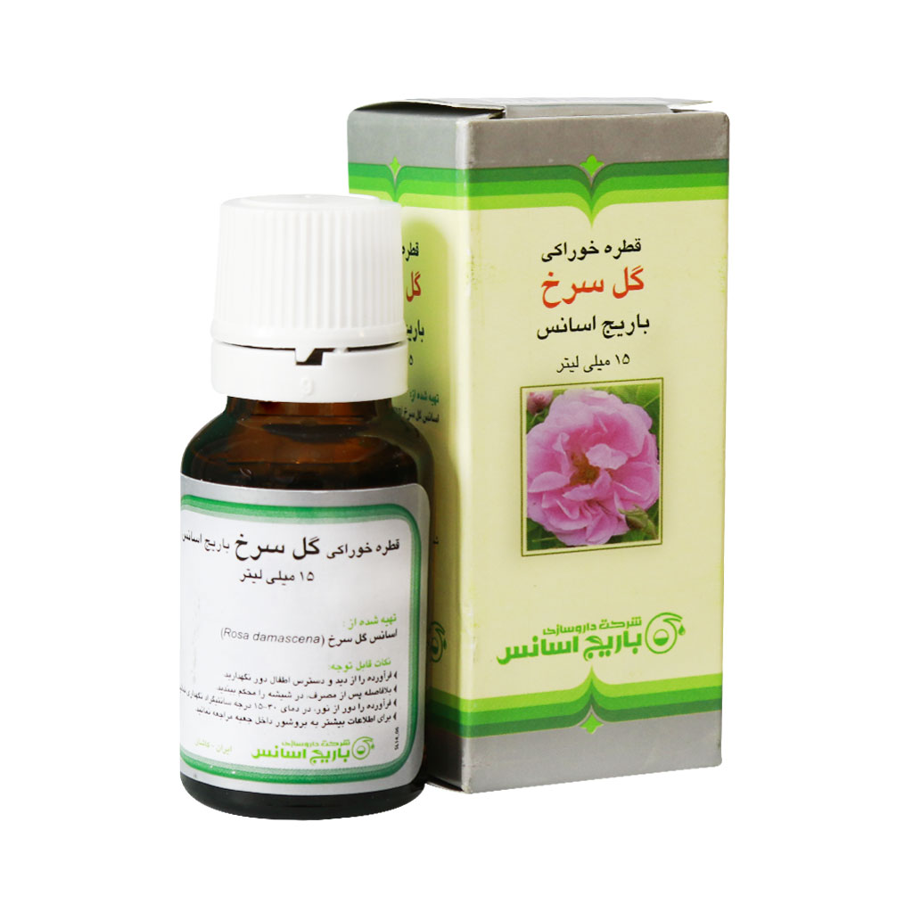 قطره خوراکی گل محمدی (گل سرخ) باریج اسانس 15 میلی لیتر