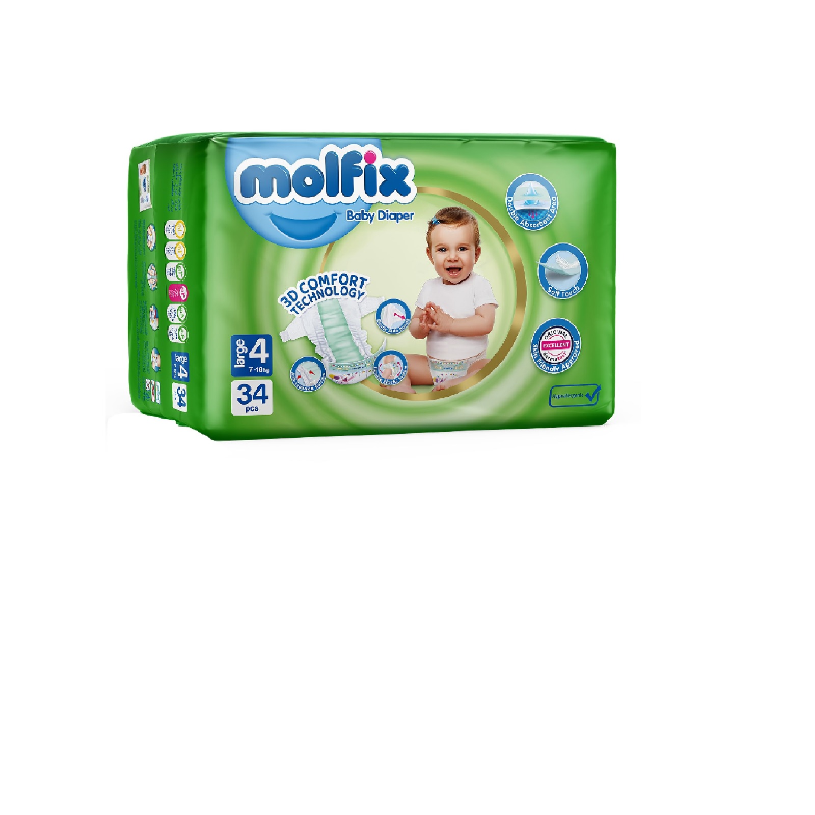 پوشک کودک مولفیکس سایز 4 بسته 34 عددی