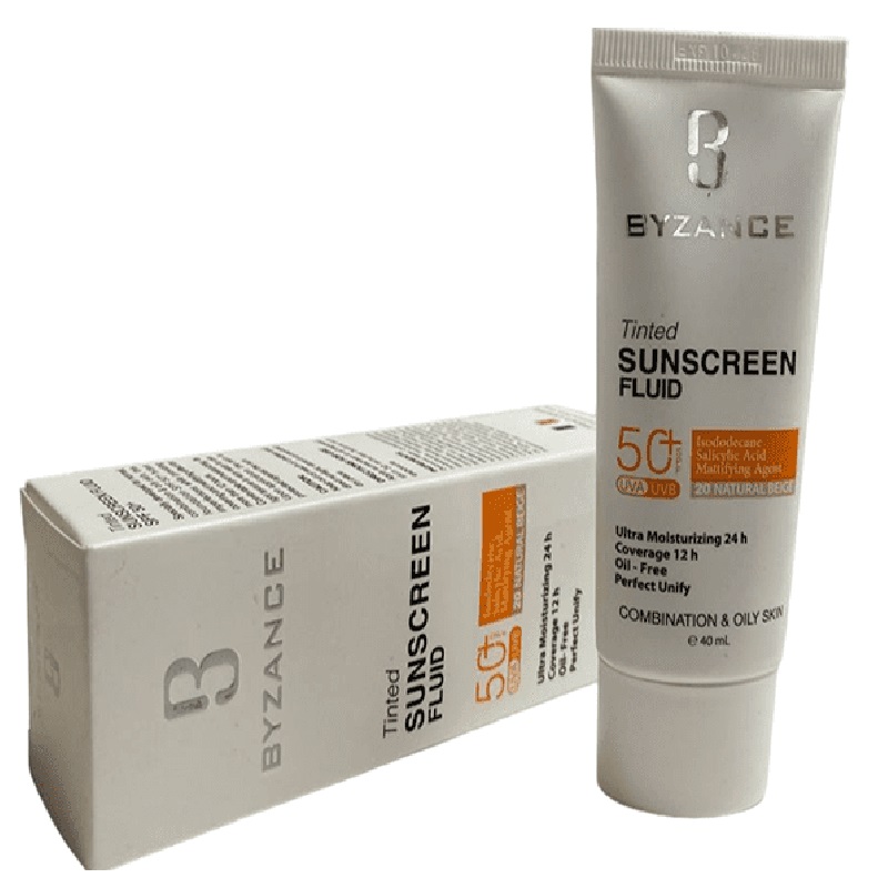 فلوئید ضد آفتاب رنگی SPF50 بژ طبیعی پوست چرب بیزانس 40 میل