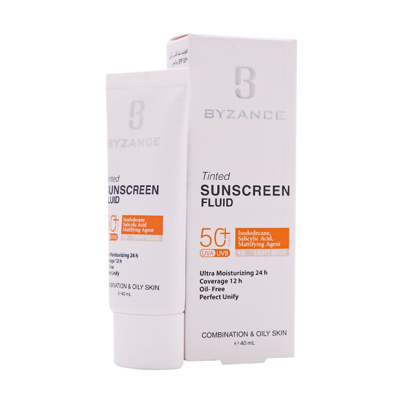 فلوئید ضد آفتاب کرم پودری +SPF50 بیزانس مناسب پوست مختلط و چرب بژ روشن 40 میلی لیتر