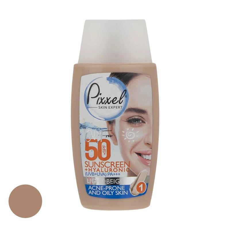 کرم ضد آفتاب SPF50 بژ روشن پیکسل برای پوست چرب و آکنه ای 50 میلی لیتر