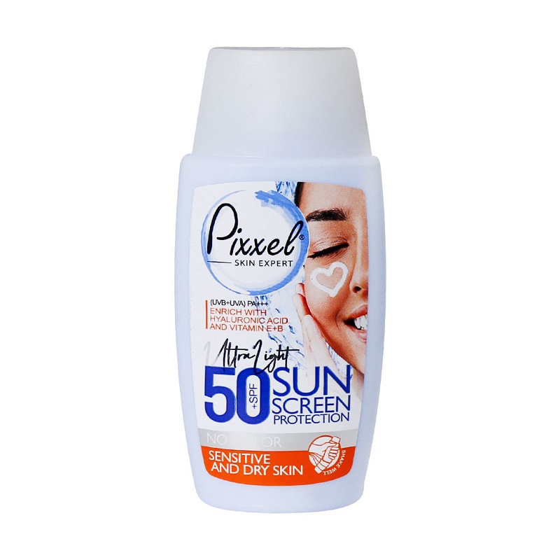 ضد آفتاب بی‌رنگ پوست خشک و حساس +SPF50 پیکسل 50 میلی لیتر