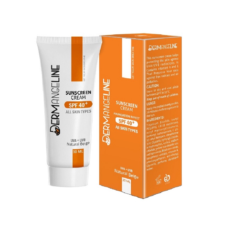 کرم ضد آفتاب کرم پودری SPF 40 بژ طبیعی مناسب انواع پوست درم انجلین