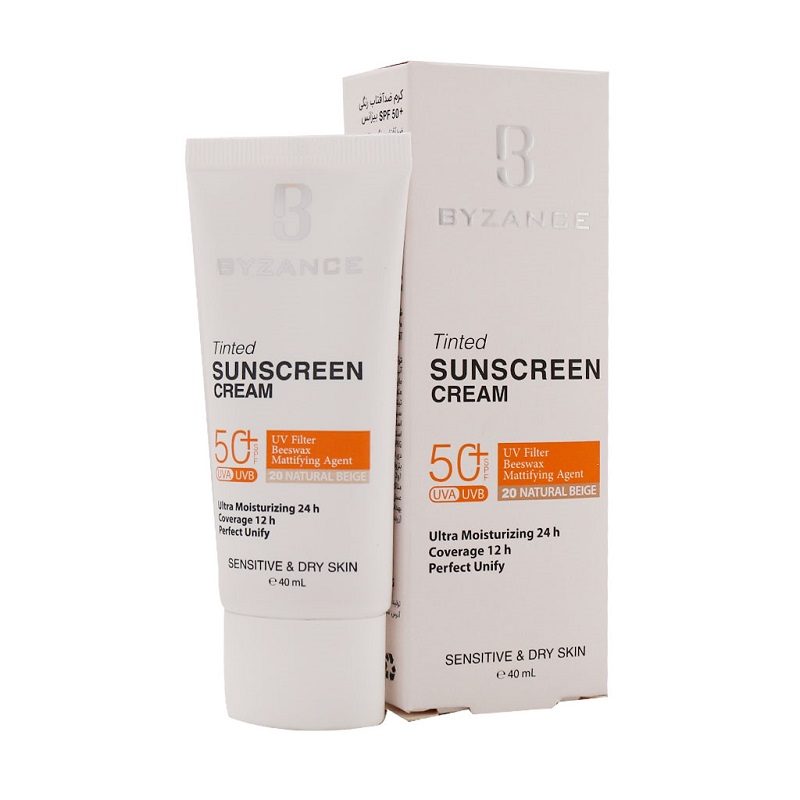 کرم ضد آفتاب +SPF50 بیزانس مناسب پوست خشک و حساس بژ طبیعی 40 میلی لیتر