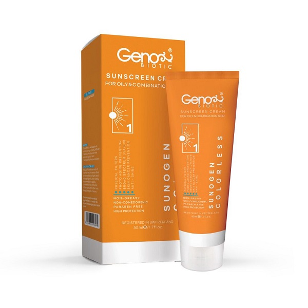 کرم ضد آفتاب SPF50 پوست چرب و مختلط بی رنگ ژنوبایوتیک ۵۰ گرم