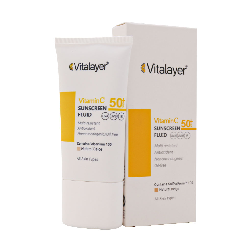 کرم ضدآفتاب SPF50 حاوی ویتامین C بژ روشن ویتالیر 50 میلی لیتر