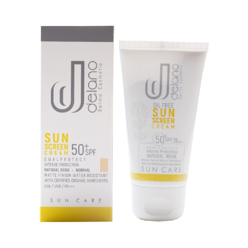 کرم ضدآفتاب بژ روشن مناسب پوست نرمال SPF50 دلانو 50 میلی لیتر