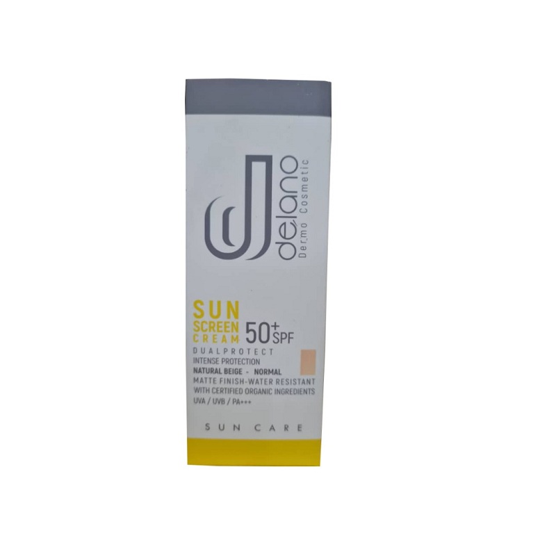 کرم ضدآفتاب بژ طبیعی مناسب پوست نرمال تا خشک SPF50 دلانو 50 میلی لیتر