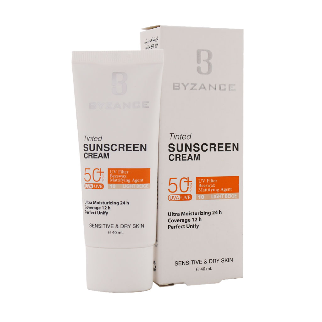 کرم ضد آفتاب +SPF50 بیزانس مناسب پوست خشک و حساس بژ روشن 40 میلی لیتر