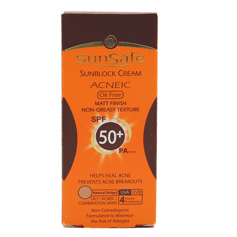 کرم ضد آفتاب SPF+50 فاقد چربی نچرال بژ سان سیف 50 گرم