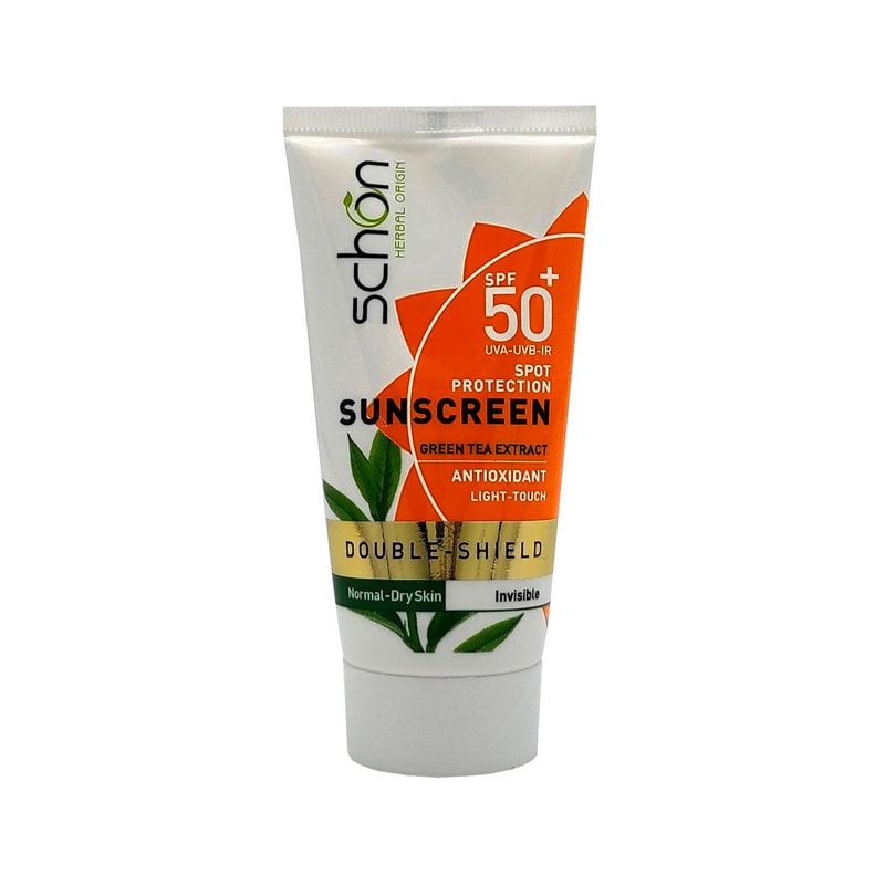 کرم ضد آفتاب دابل شیلد چای سبز بی رنگ مناسب پوست خشک و نرمال SPF50 شون