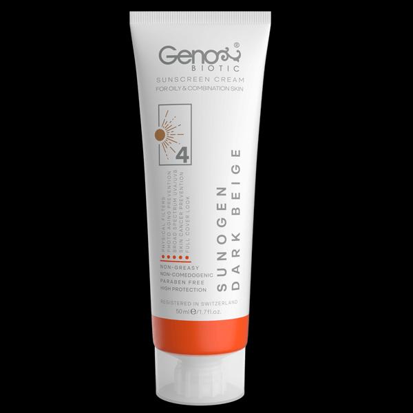 کرم ضد آفتاب ژنوبایوتیک پوست های چرب بژ تیره SPF50 ژنوبایوتیک 50 گرم