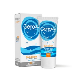 کرم ضد آفتاب پوست خشک SPF50 بژ روشن ژنوبایوتیک 50 گرم