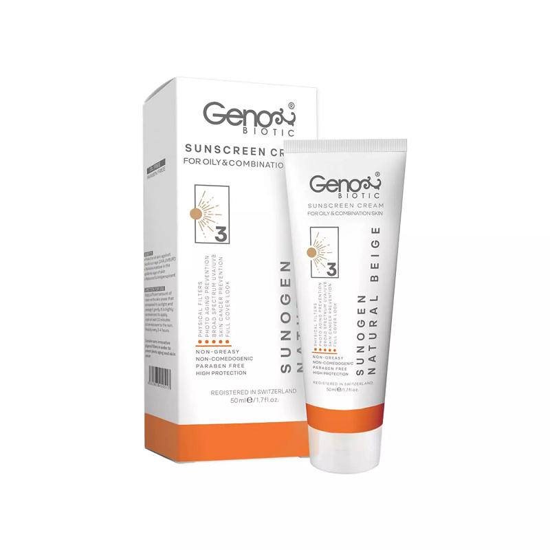 کرم ضد آفتاب Spf50 بژ طبیعی پوست های چرب و مختلط ژنوبایوتیک 50 میلی لیتر