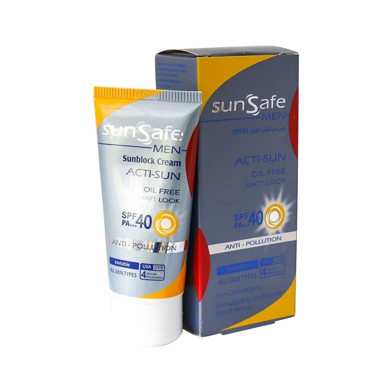 کرم ضد آفتاب فاقد چربی آقایان SPF40 مناسب انواع پوست سان سیف 50 گرم