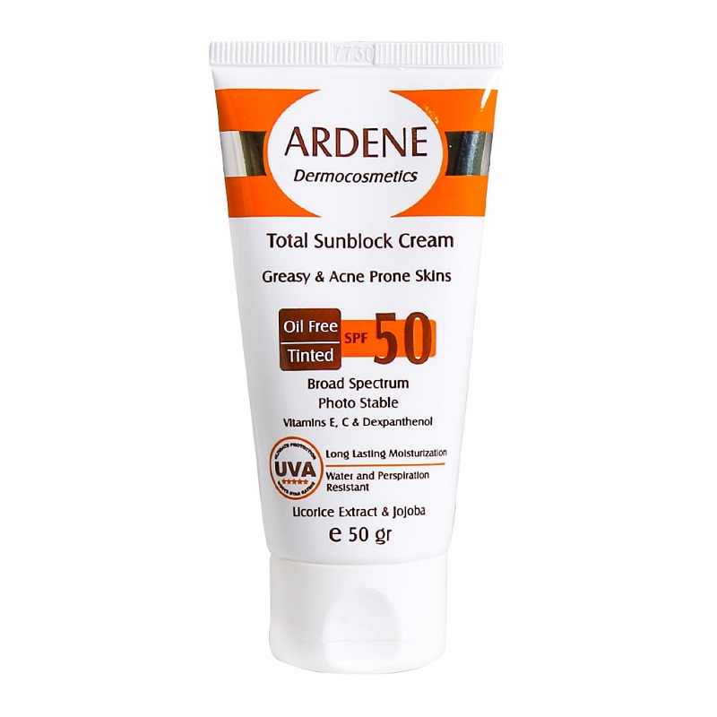 کرم ضد آفتاب رنگی مناسب پوست چرب با SPF50 آردن 50گرم