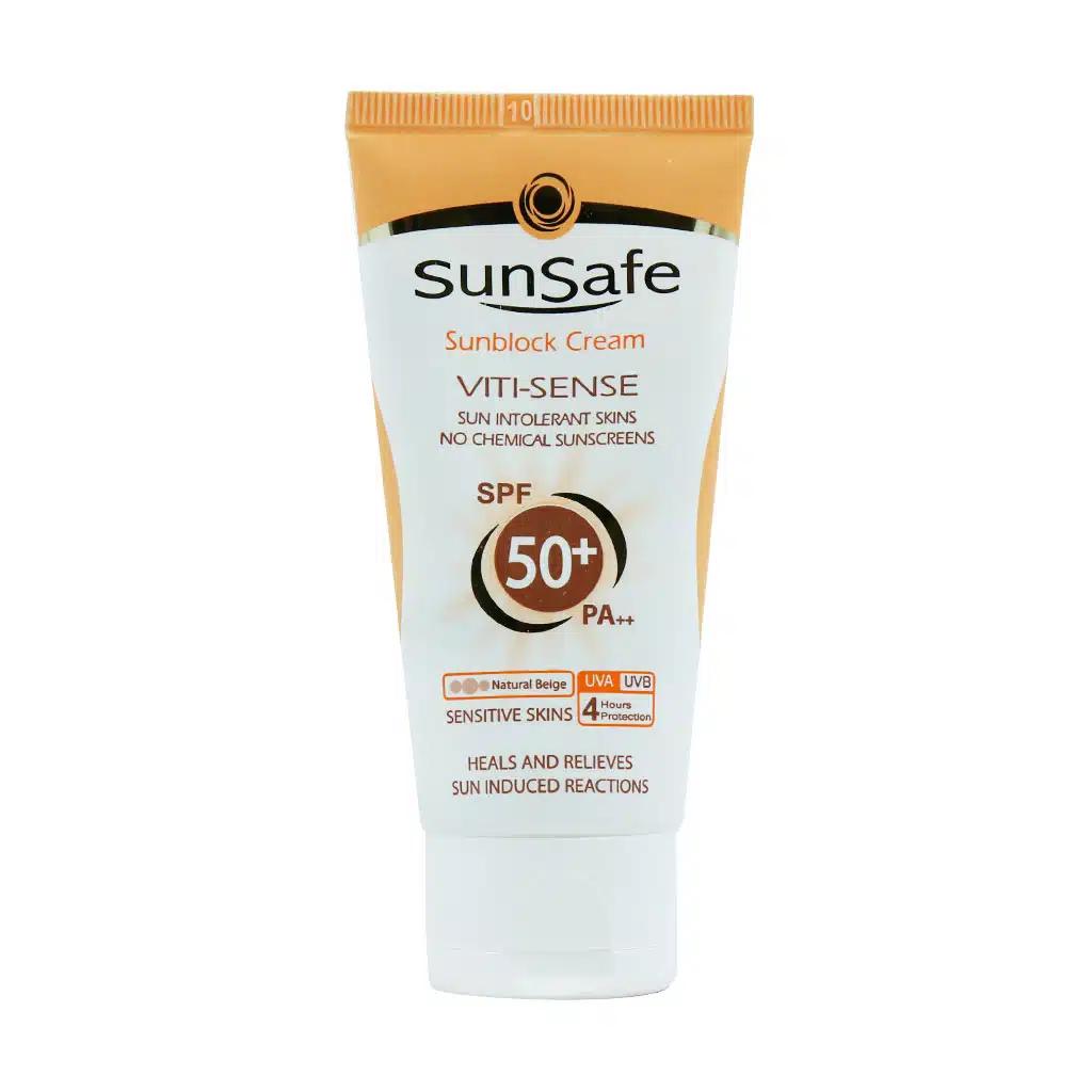 ضد آفتاب بژ طبیعی فاقد جاذب شیمیایی SPF50 سان سیف