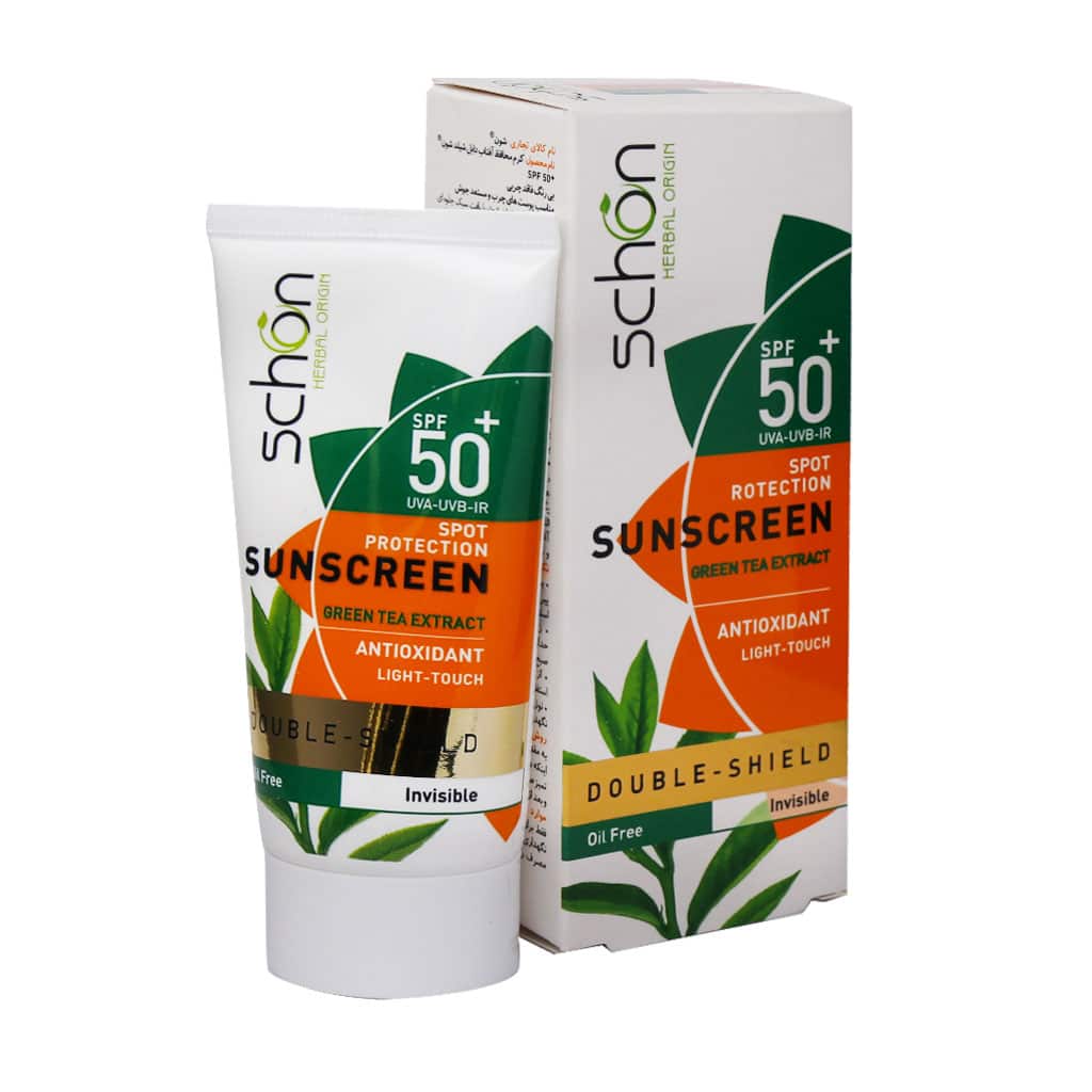 کرم ضد آفتاب دابل شیلد چای سبز فاقد چربی رنگ  طبیعی SPF50 شون