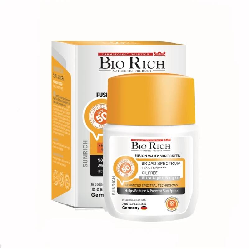 ضدآفتاب فیوژن واتر بی رنگ مناسب پوست حساس SPF50 بایوریچ 40 میلی لیتر