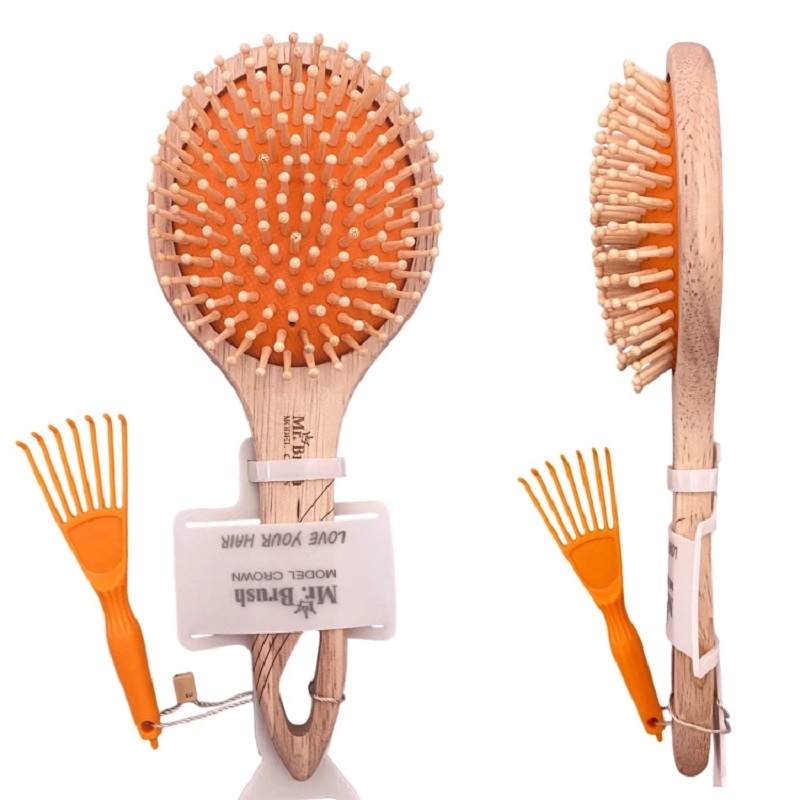 برس مو مستر براش مدل Crown با بدنه و سوزن چوبی کد W2301