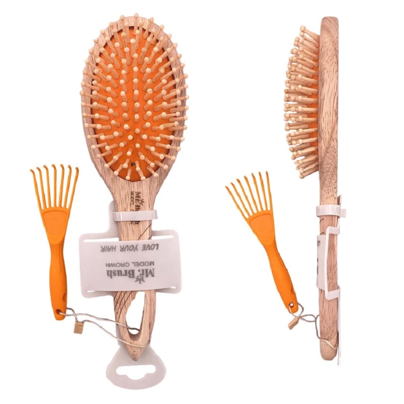 برس مو مستر براش مدل Crown با بدنه و سوزن چوبی کد W2302