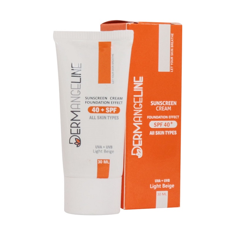 ضد آفتاب کرم پودری بژ روشن SPF40 مناسب انواع پوست درم انجلین 30 میلی لیتر