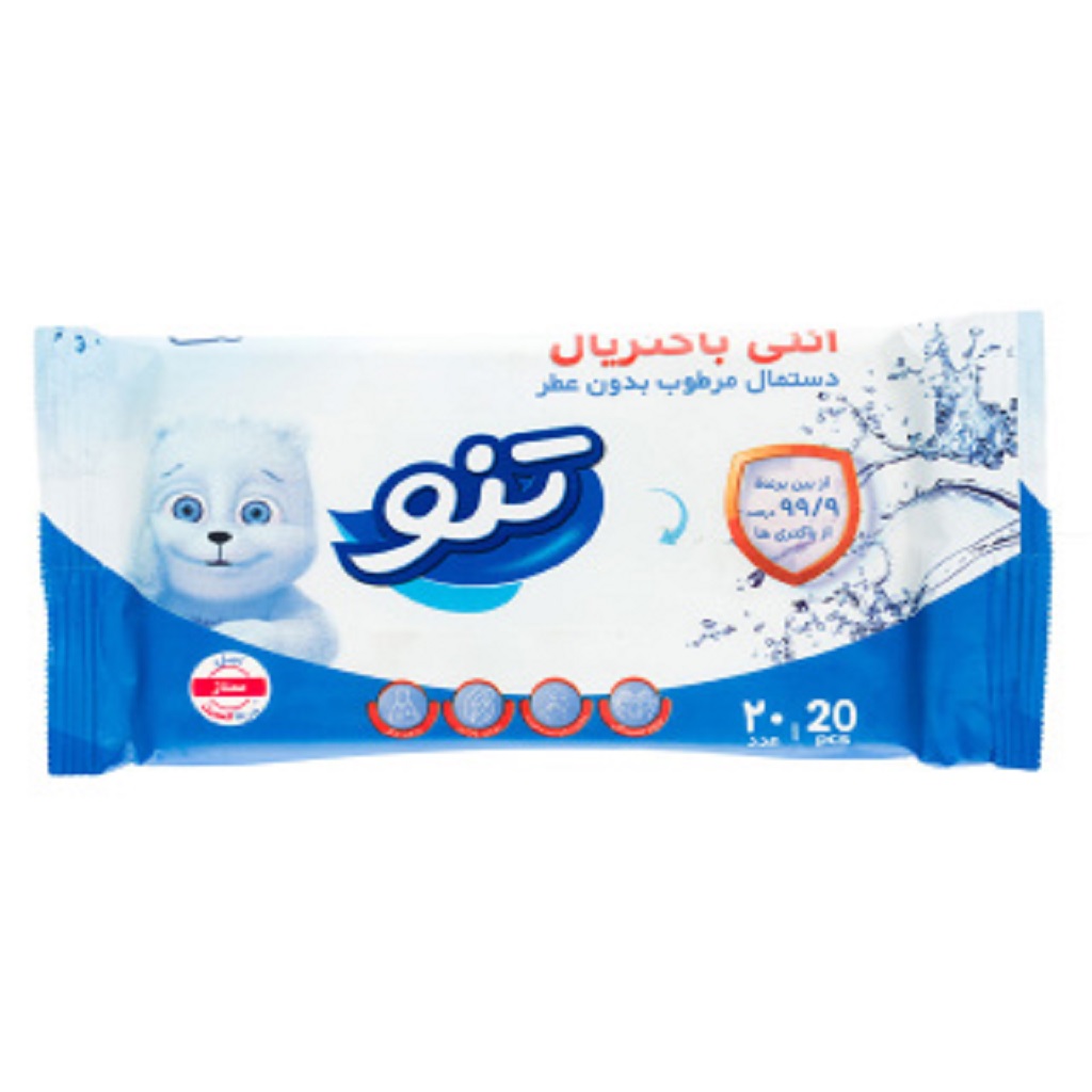 دستمال مرطوب بدون عطر آنتی باکتریال تنو بسته 20عدد