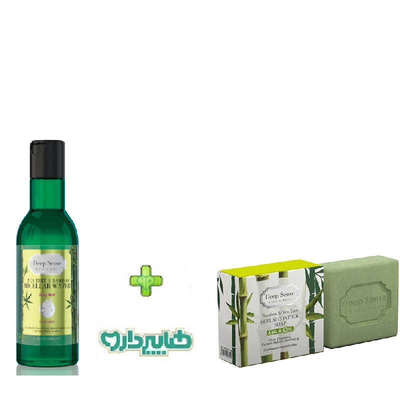 پک ویژه صابون کنترل کننده چربی بامبو و درخت چای دیپ سنس 75 گرم+محلول میسلار واتر پاک کننده آرایش پوست چرب دیپ سنس 160 میلی لیتر