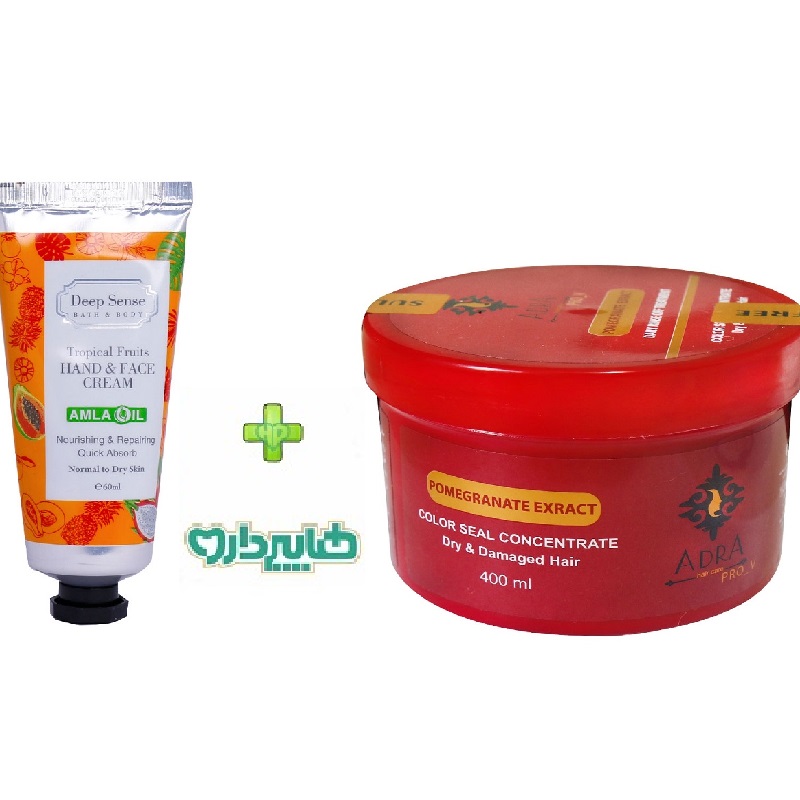 پک ویژه ماسک مو فاقد سولفات حاوی عصاره انار آدرا 400 میلی لیتر+كرم مرطوب كننده دست حاوی اسانس تروپیكال فروت دیپ سنس 50 میلی لیتر