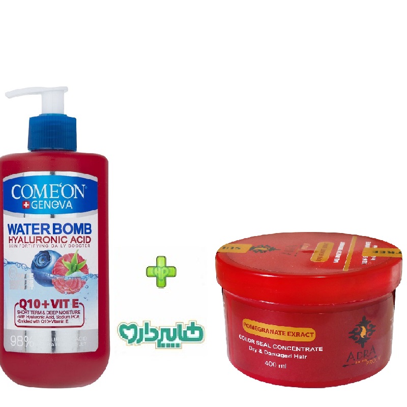 پک ویژه ماسک مو فاقد سولفات حاوی عصاره انار آدرا 400 میلی لیتر+کرم آبرسان حاوی ویتامین ای و کیو 10 پمپی کامان 500 میلی لیتر