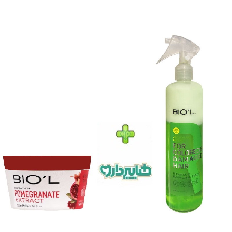 پک ویژه ماسک مو کاسه ای انار کراتینه موهای رنگ شده بیول 200 میلی لیتر+اسپری دوفاز ضد وز بیول 450 میلی لیتر