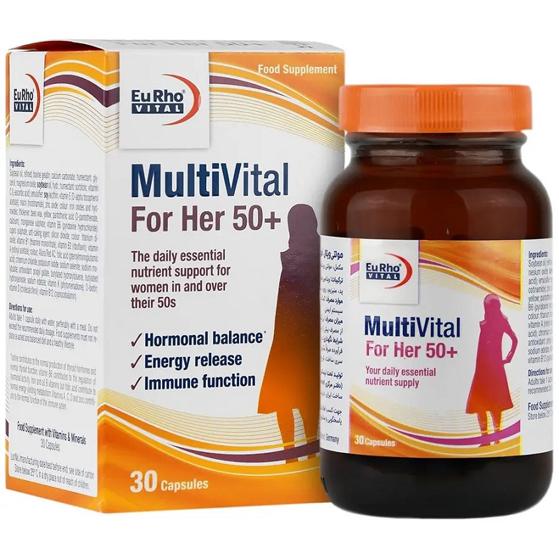 کپسول ژلاتینی مولتی ویتال فور هر 50+ یوروویتال 30 عدد