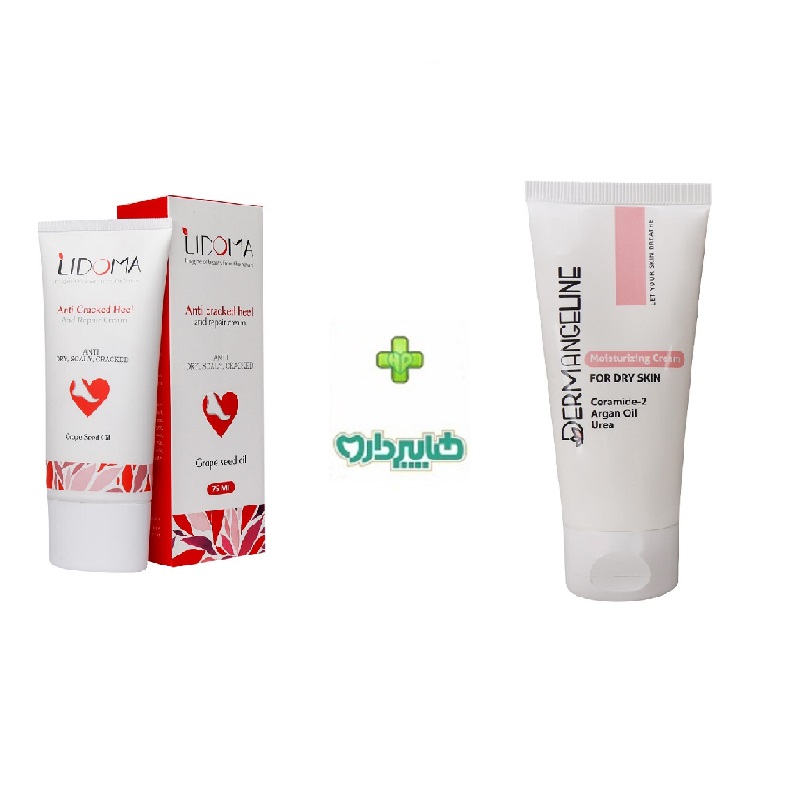 پک کرم نرم کننده و برطرف کننده ترک پا لیدوما 75 میلی لیتر + کرم مرطوب کننده پوست خشک درم انجلین 50 میلی لیتر